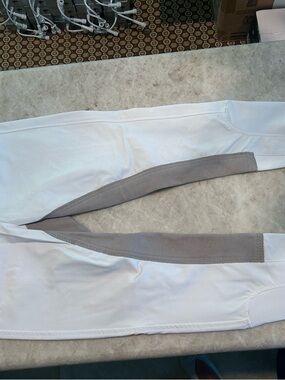 Ovation White Breeches with Gray Faux Suede Embroidered Logo